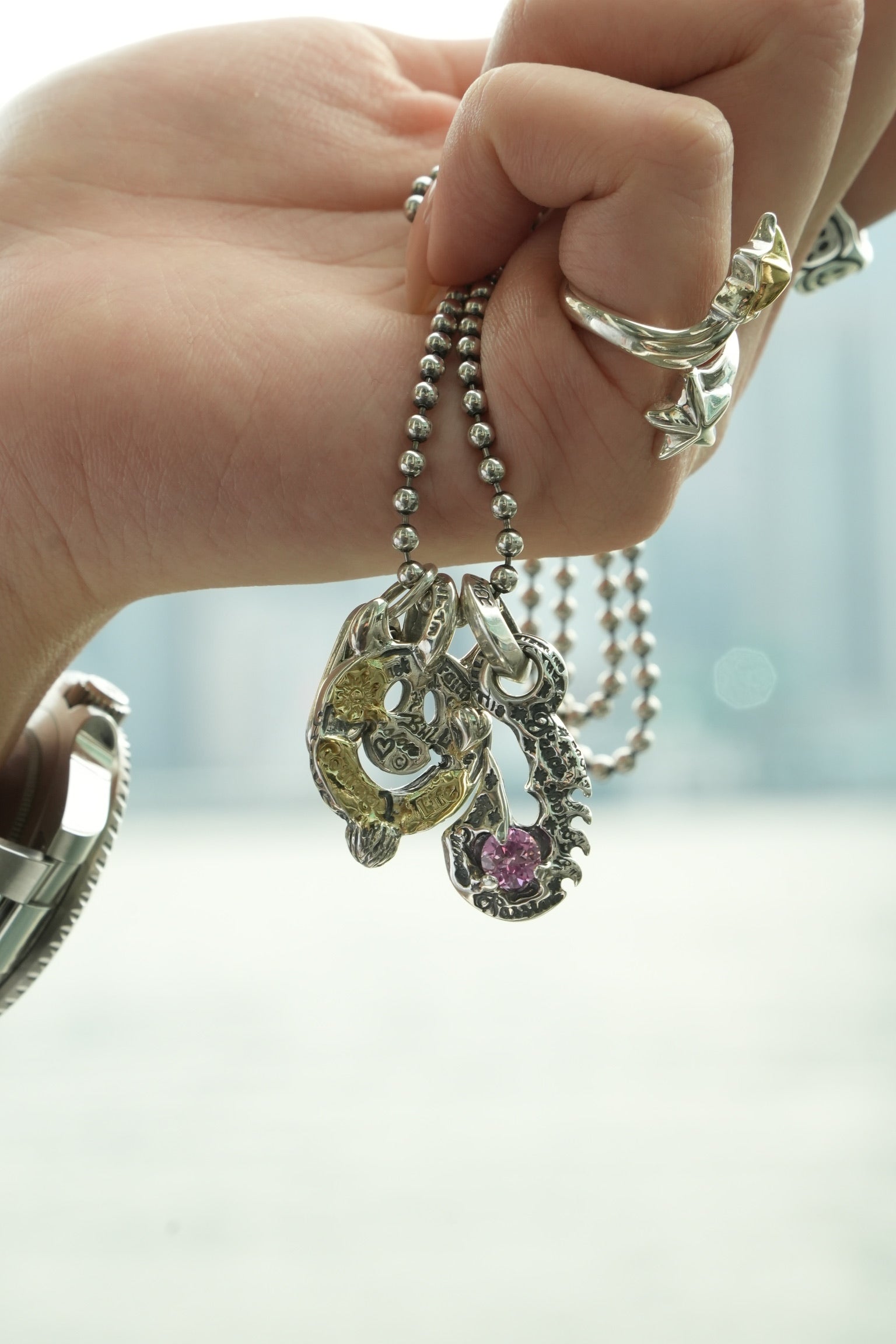 C368 Graffiti Fish Hook With Gemstone Charm