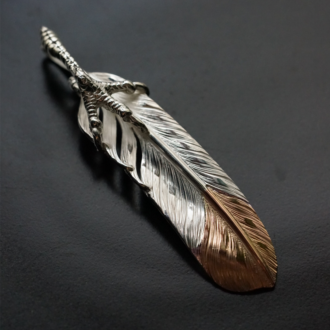 Albatory Silver Claw 18K RG Tip Gold Feather Pendant L