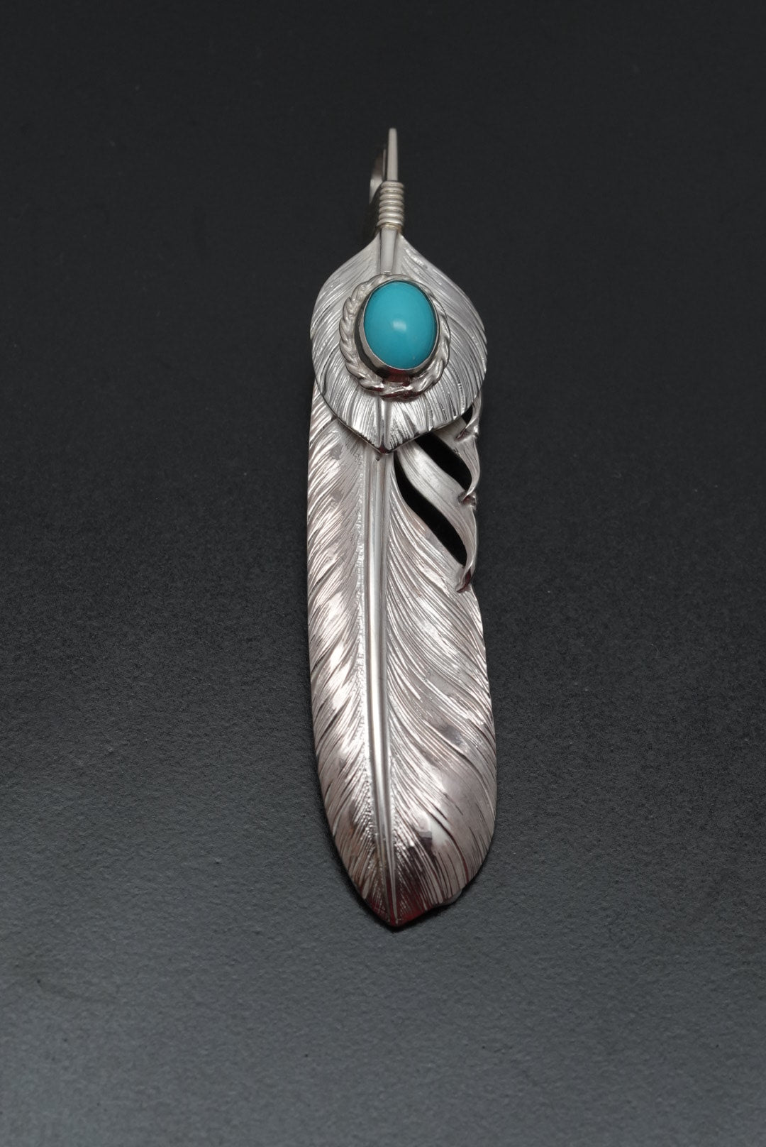 Albatory - Top Silver Cup Silver Turquoise Feather Pendant L 1