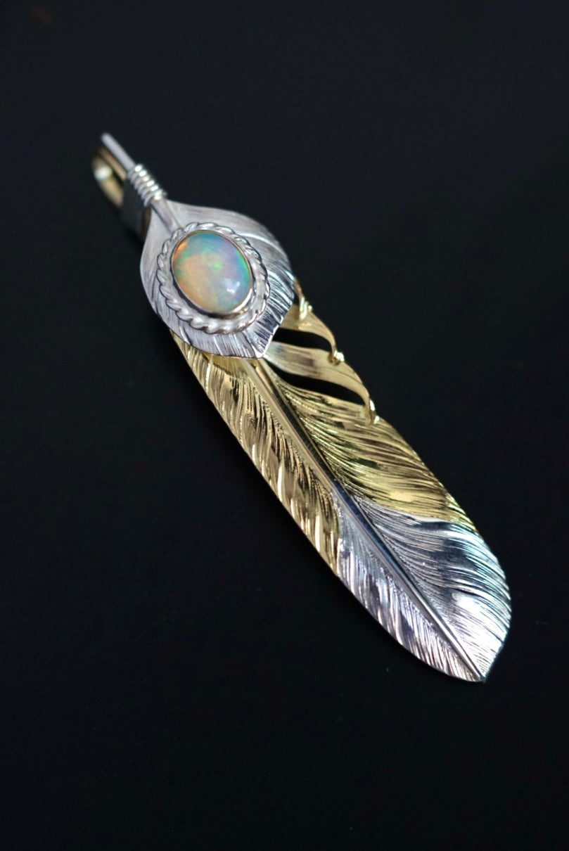 Albatory Top Silver Silver Cup Tip Silver Full Gold Feather Pendant L With Opal