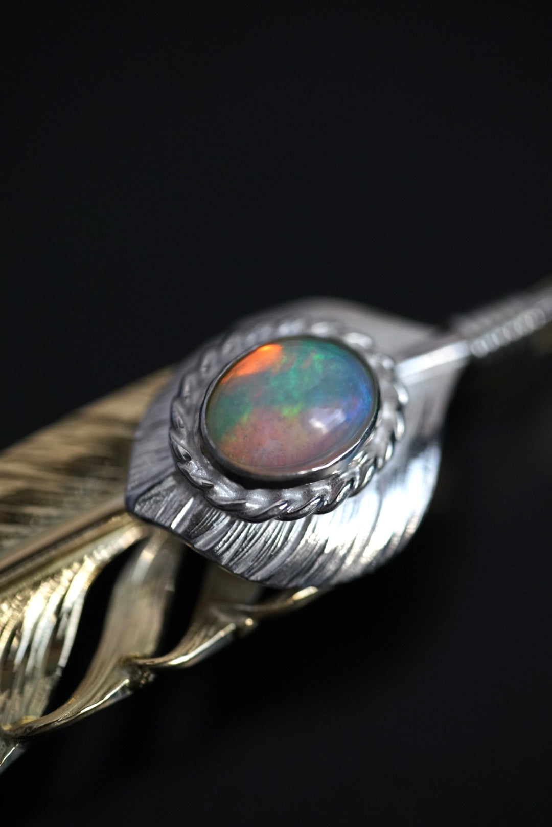 Albatory Top Silver Silver Cup Tip Silver Full Gold Feather Pendant L With Opal