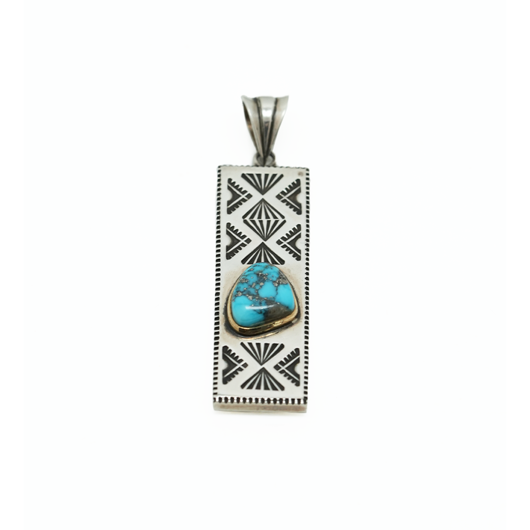 Silver Dollar Craft 18K Gold Cup Morenci Turquoise Stamp Pendant