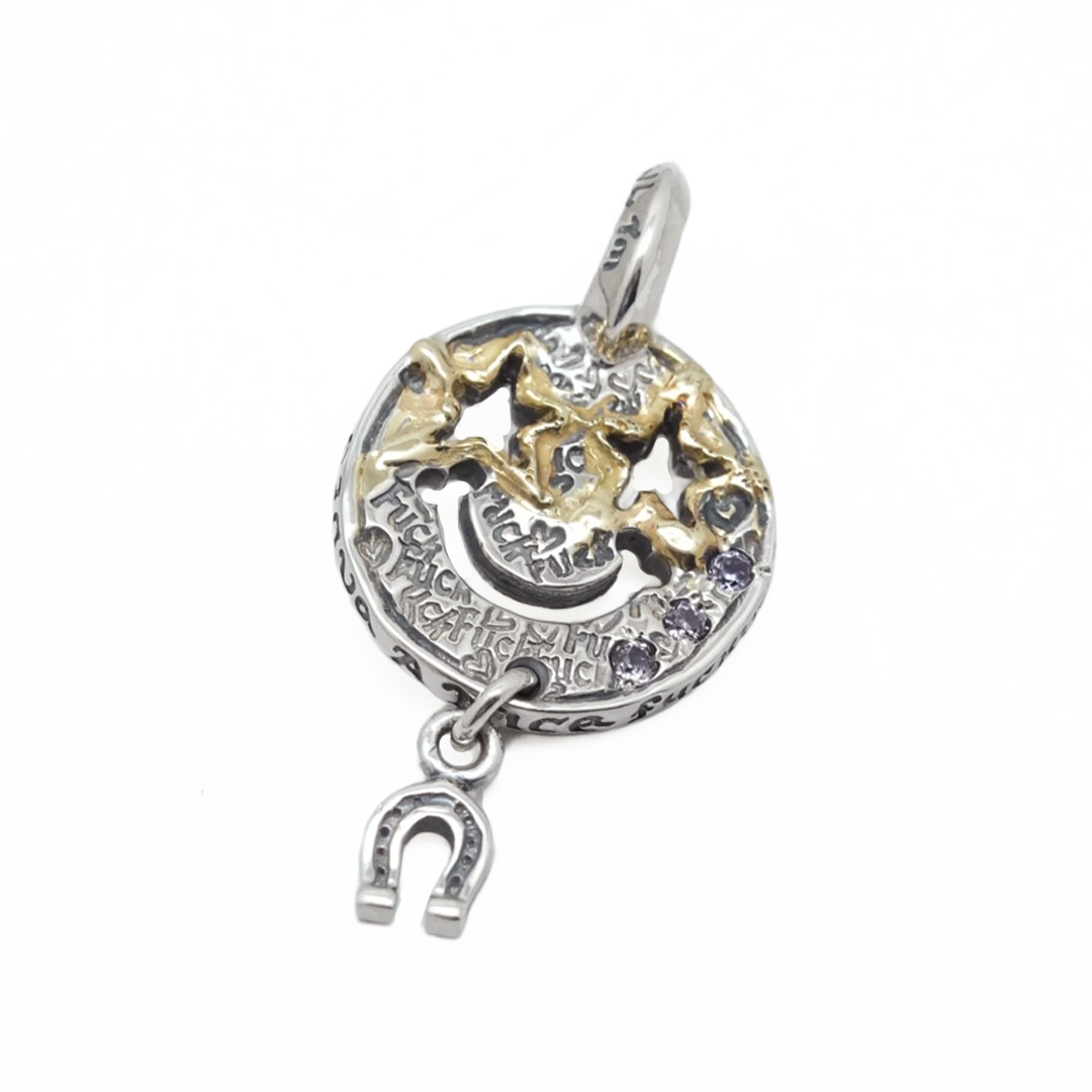 BWL-C392GRC Have a Nice Fucking Day Happy Face Charm w 18K Gold Overlay w 2mm Alexandrite Stone w Silver Charm 81 Teeny Horse Shoe2