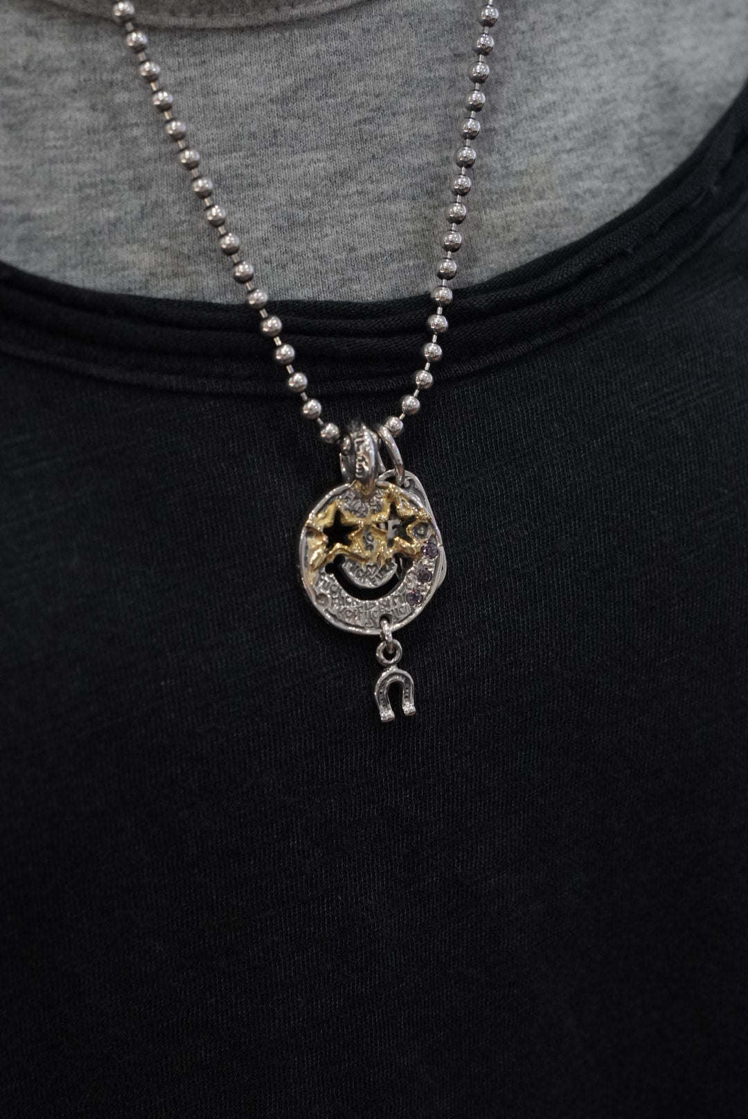 BWL-C392GRC Have a Nice Fucking Day Happy Face Charm w 18K Gold Overlay w 2mm Alexandrite Stone w Silver Charm 81 Teeny Horse Shoe6