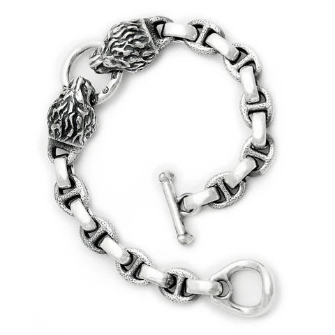 BWL- B587 Small Hammered Boat/Chain Link with Animal Head Bracelet_1