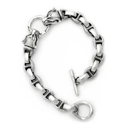 BWL- B587 Small Hammered Boat/Chain Link with Animal Head Bracelet_2