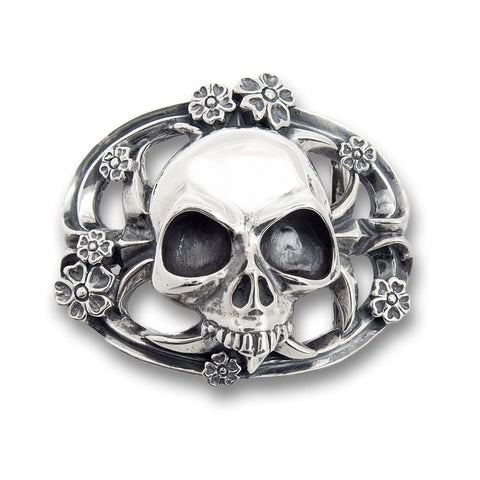 BWL- BB113 Skull with Cherry Blossom Belt Buckle_1