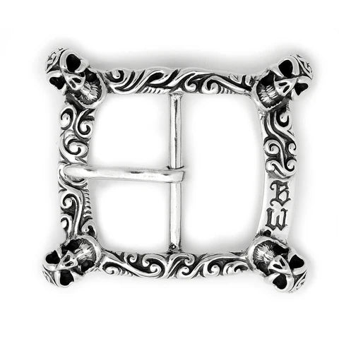 BWL- BB115 Square Wave with 4 Good Luck Skulls Belt Buckle_1