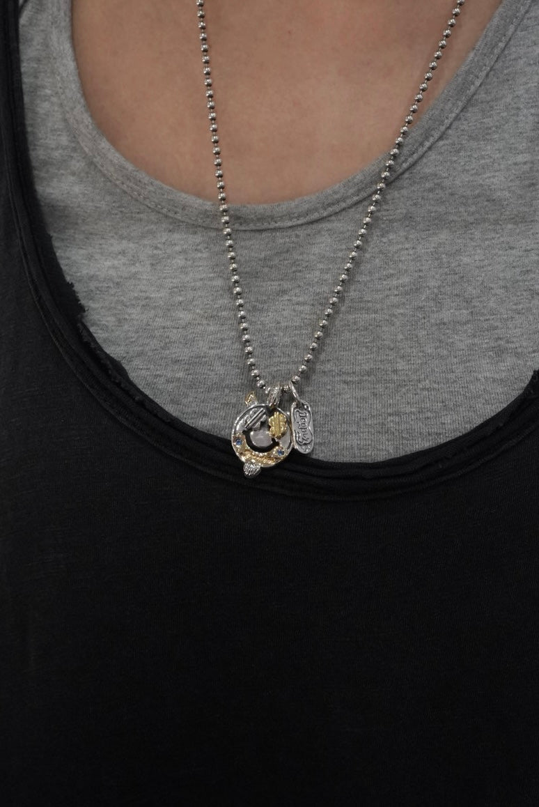 BWL- C367C Happy Face With Horns and Beard Charm w 18K Gold Overlay w Silver Part Dollar Sign 18K Part Dollar Sign w Freedom Stamp w 2mm Blue Zircon Stone5