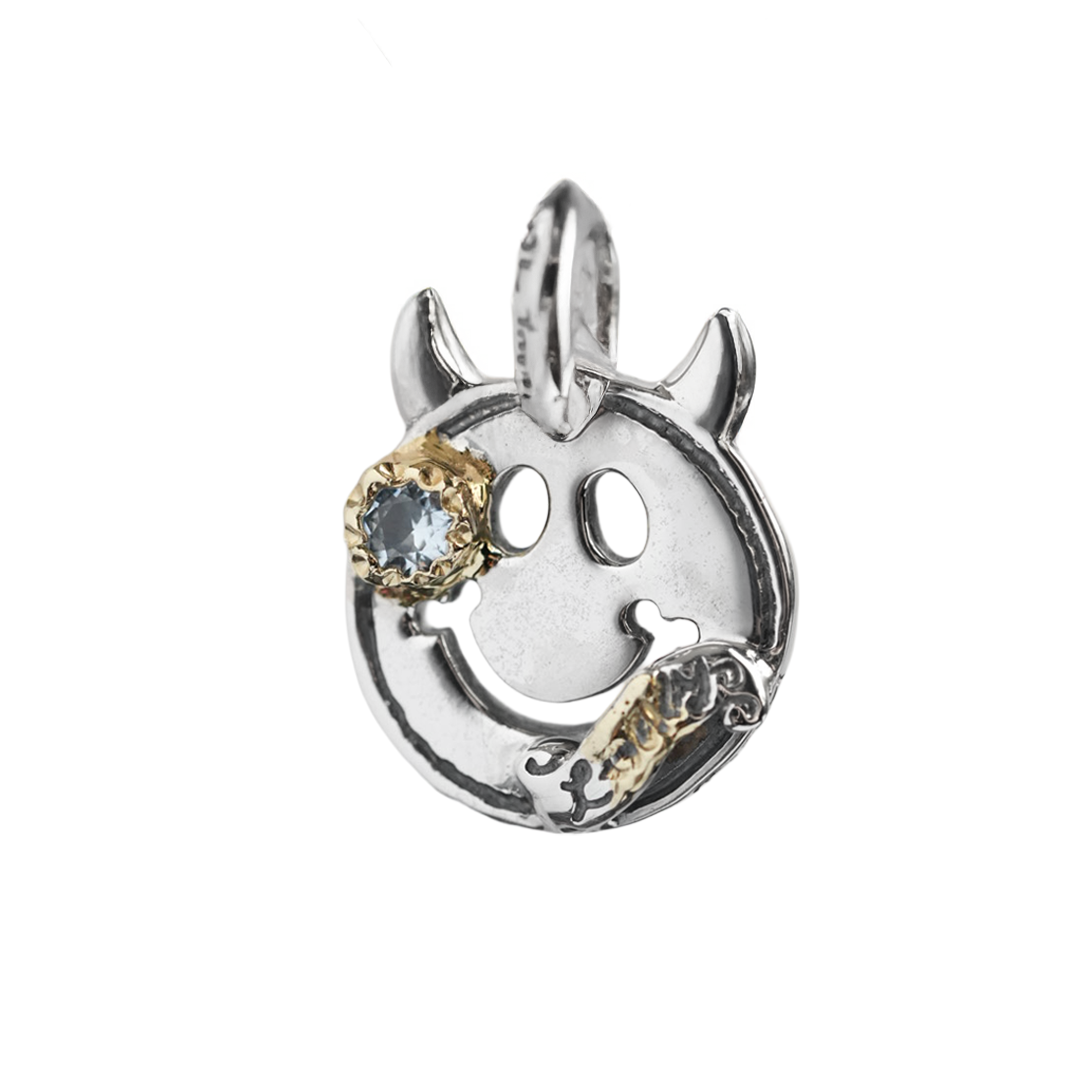 BWL - C375-C Happy Face with Horns Charm w/18K Gold Cup w/Stone w/1 Spot Gold Overlay Silver Part 1
