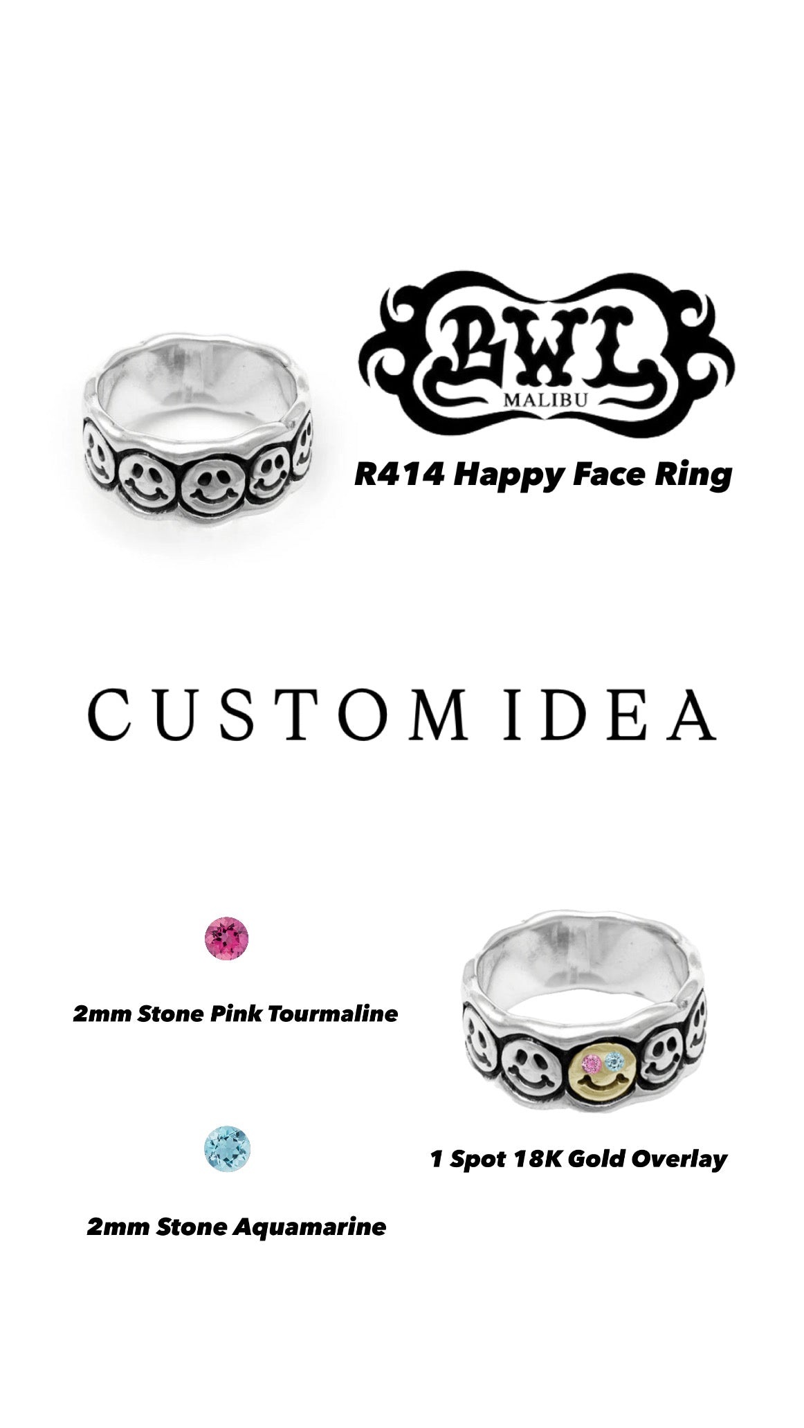 BWL- *Custom Made* R414 Happy Face Ring w/1 Spot Gold Overlay w/2mm Stone Pink Tourmaline w/2mm Stone Aquamarine_3