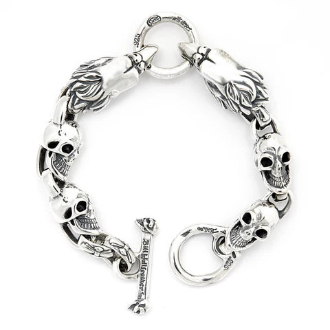 BWL - B582 Vintage Skull Link with 2 Eagles Bracelet 1