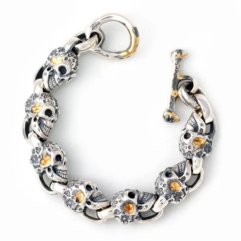 BWL - B598-G-6"6.5"Graffiti Vintage Skull Bracelet's with Gold Overlay 1