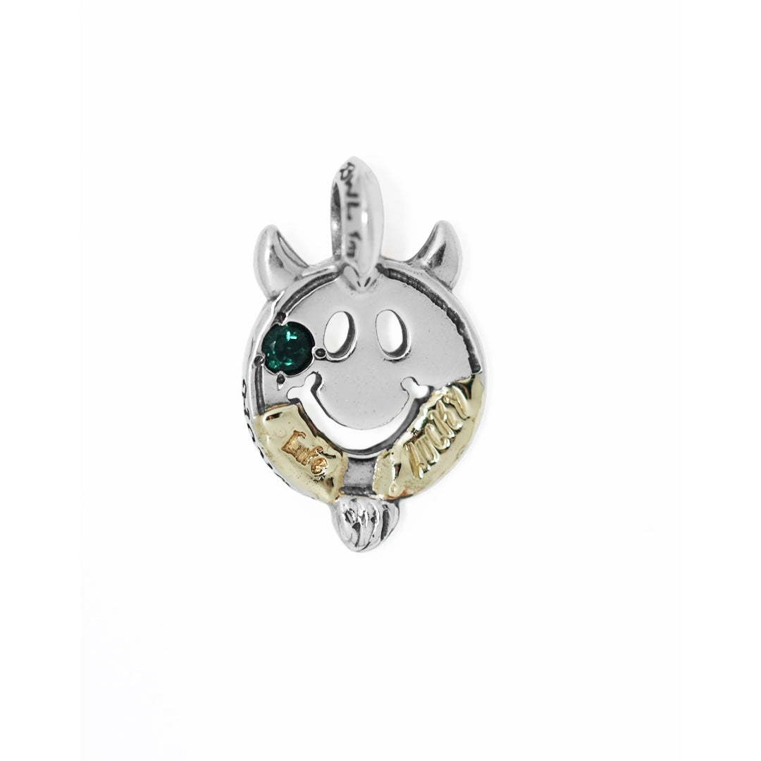 BWL - *Custom Made* C367 Happy Face With Horns and Beard Charm w/ 4mm Stone w/ 2 Spots 18K Gold Overlay_4