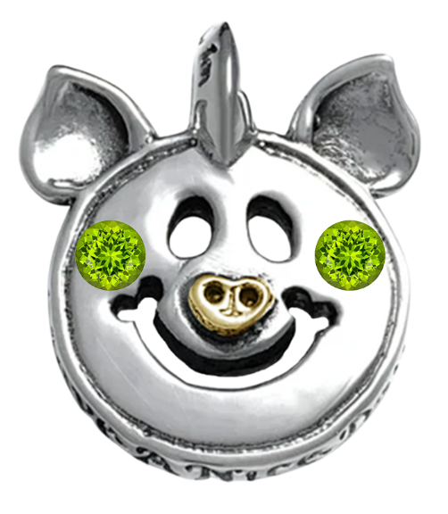 BWL - * Custom Made *C382C Happy Face Charm with Pig Ears w/18K Gold Nose / Aug - Peridot / 4MM x 2 1