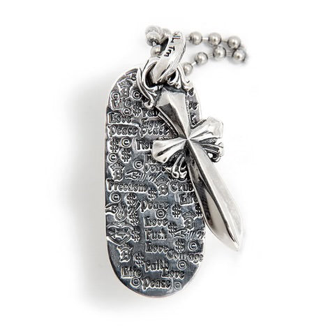 BWL - DT640 Oval Graffiti with Saber Cross Dog Tag and Ball Chain 1