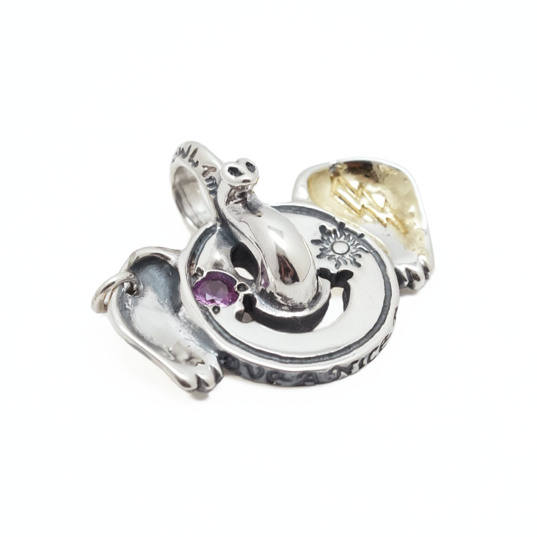 BWL - C390C Elephant Happy Face Charm w 18K Gold Overlay w 4mm Pink Tourmaline Stone w Stamp Sun w Silver Circle3