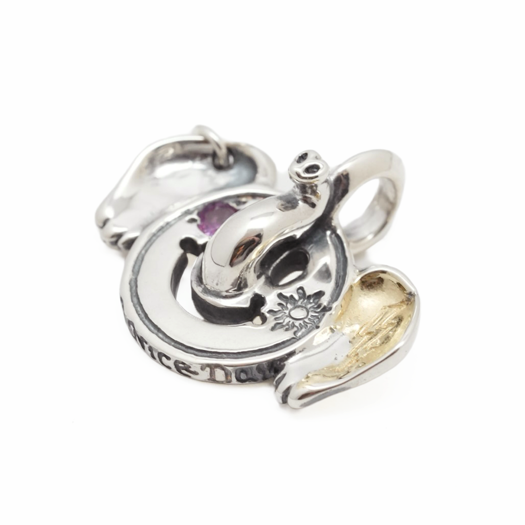 BWL-C390C Elephant Happy Face Charm w 18K Gold Overlay w 4mm Pink Tourmaline Stone w Stamp Sun w Silver Circle2