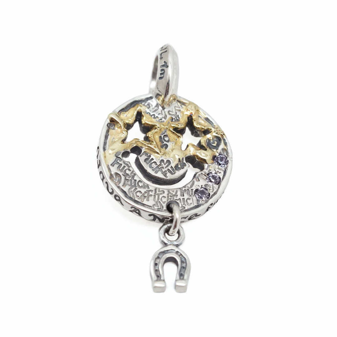 BWL-C392GRC Have a Nice Fucking Day Happy Face Charm w 18K Gold Overlay w 2mm Alexandrite Stone w Silver Charm 81 Teeny Horse Shoe1