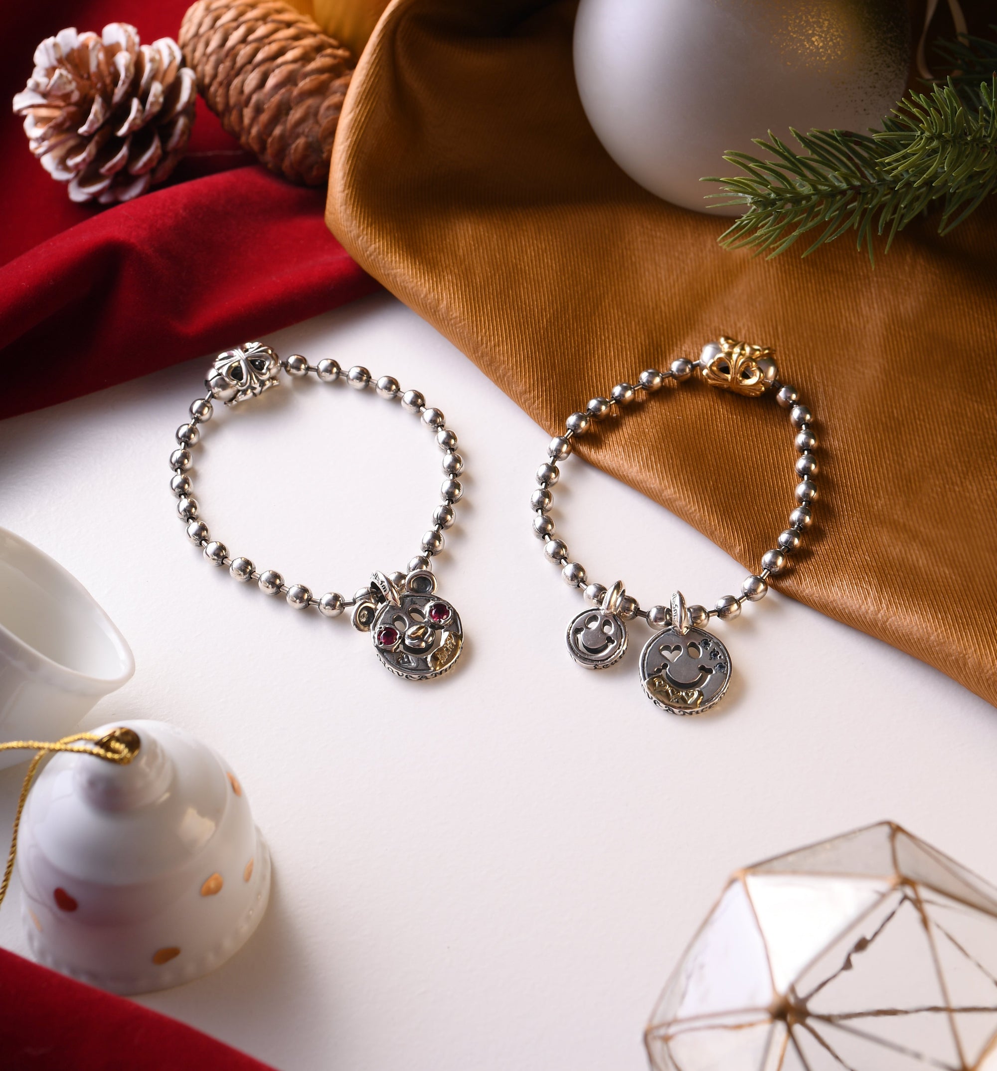 Bill Wall Leather - *Custom Made* C370C Happy Face With Heart Eye Charm w/18K Gold Overlay w/2mm Stone Aquamarine  w/Tiny Heart Stamp 3