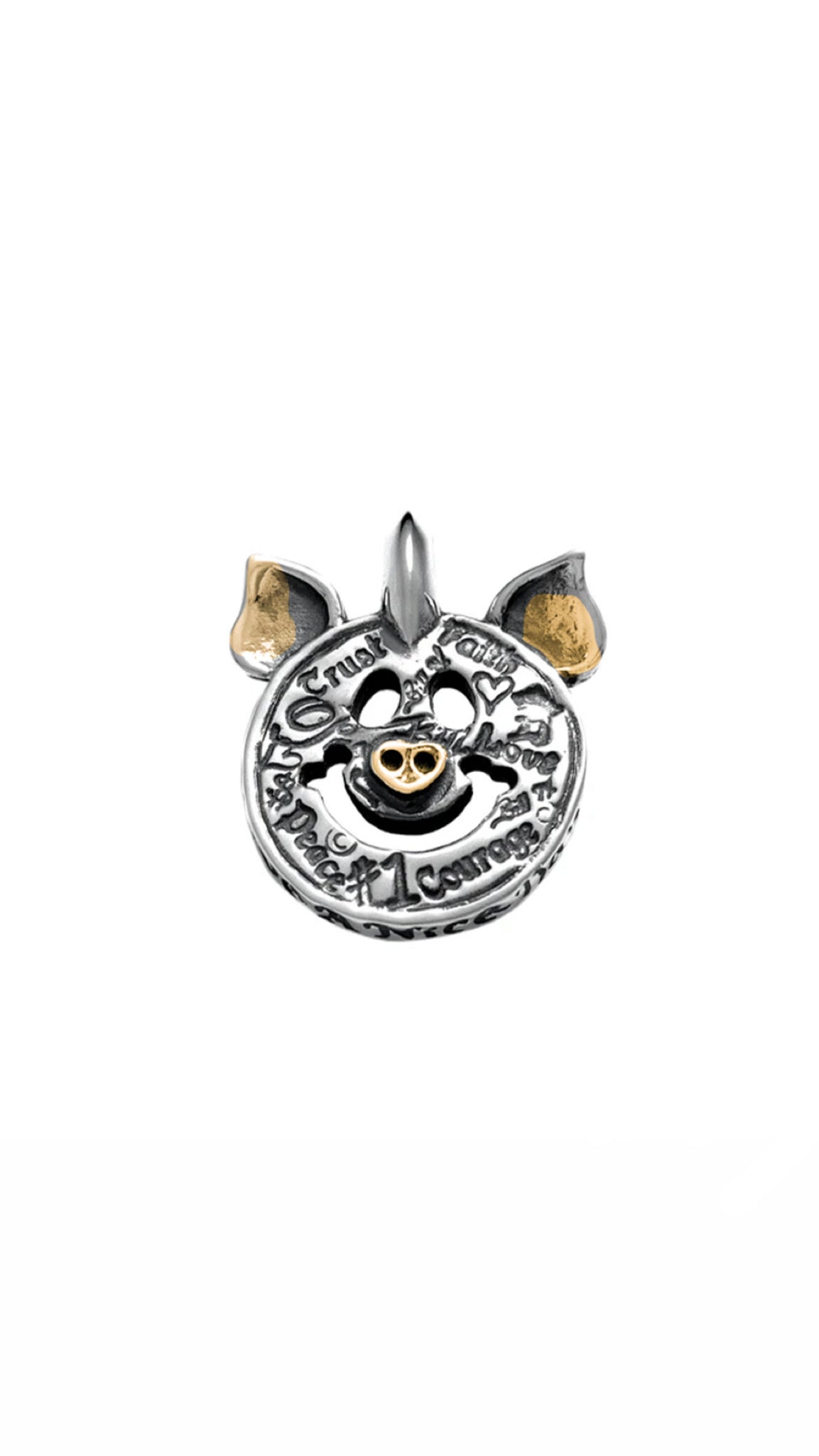 Bill Wall leather *Custom Made* C382GRC Graffiti Happy Face Charm with Pig Ears w/18K Gold Nose w/18K Gold Overlay 1