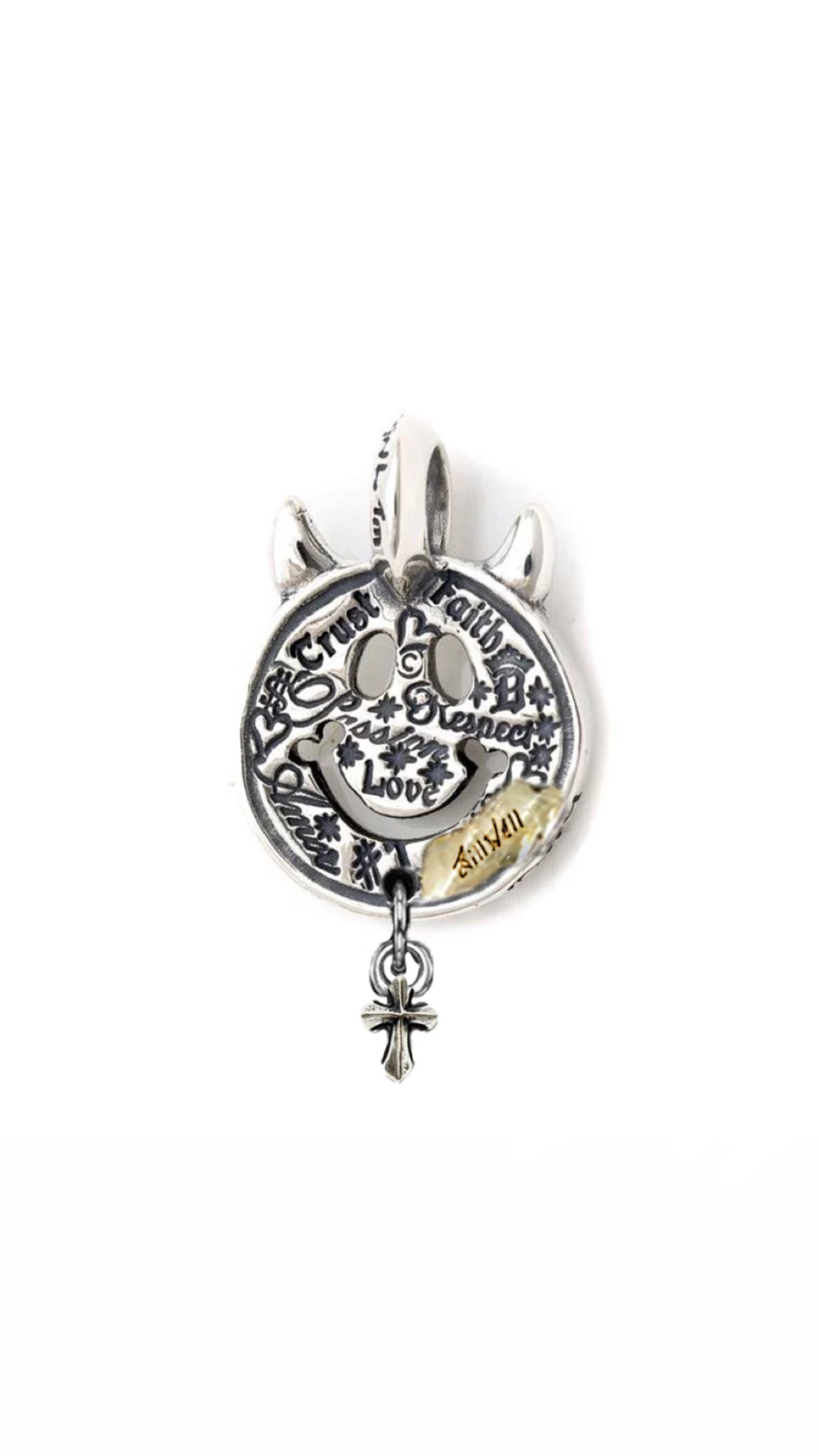 Bill wall leather *Custom Made* C375GRC Happy Face with Horns Charm w/18K Gold Overlay w/Stamp Bill Wall w/Silver Part Tiny 05 Cross 1