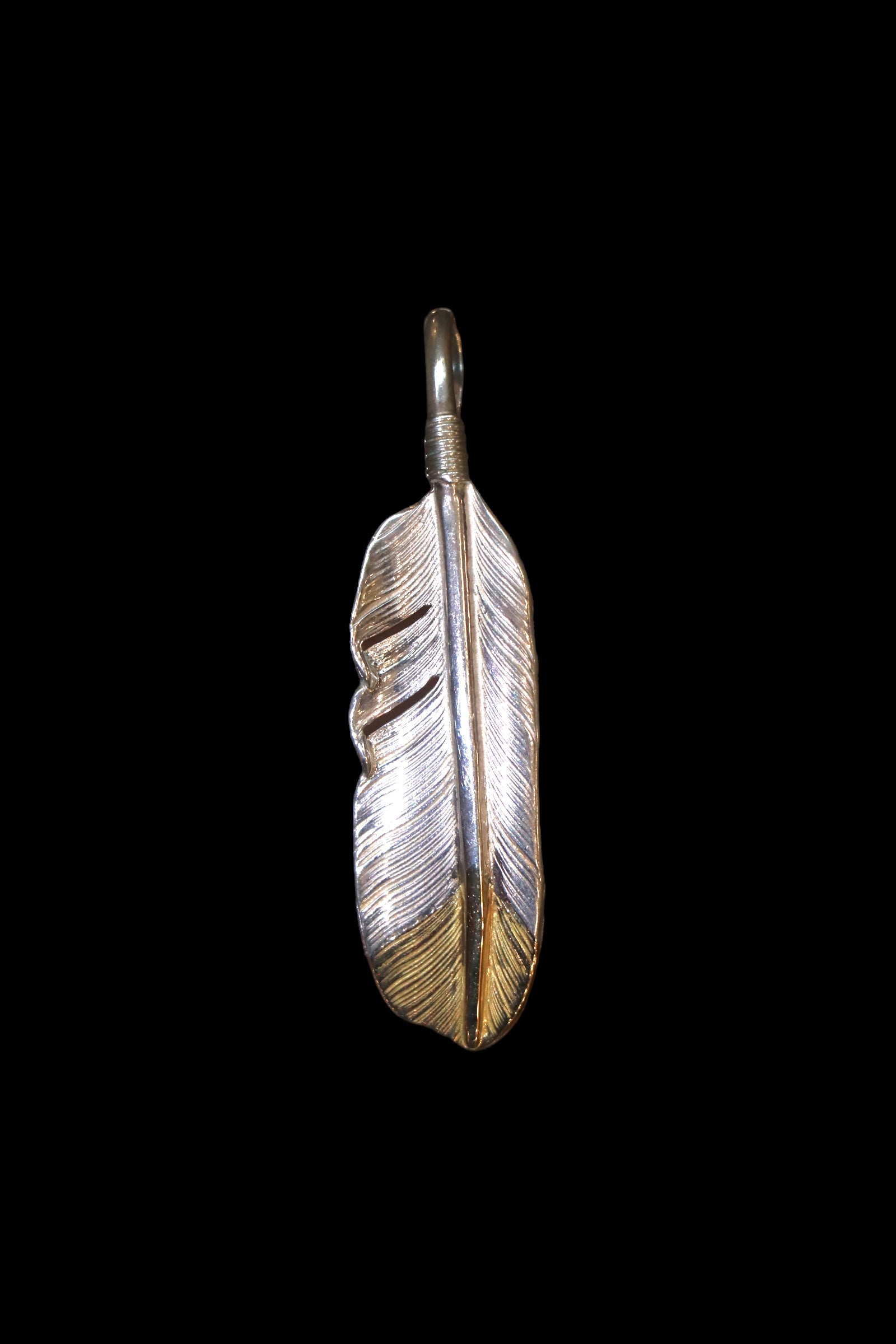 Tip Gold Feather Pendant M