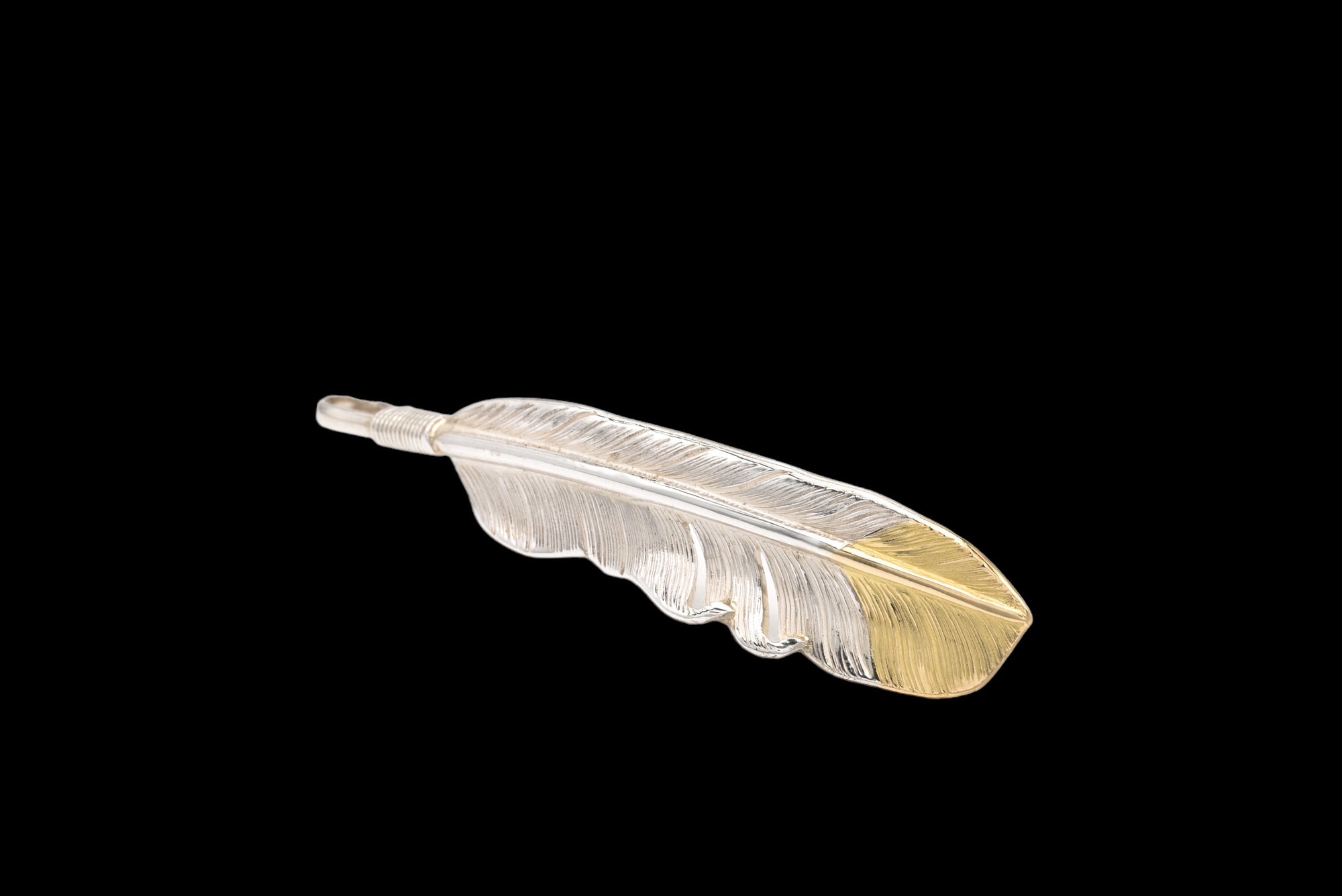 Tip Gold Feather Pendant L