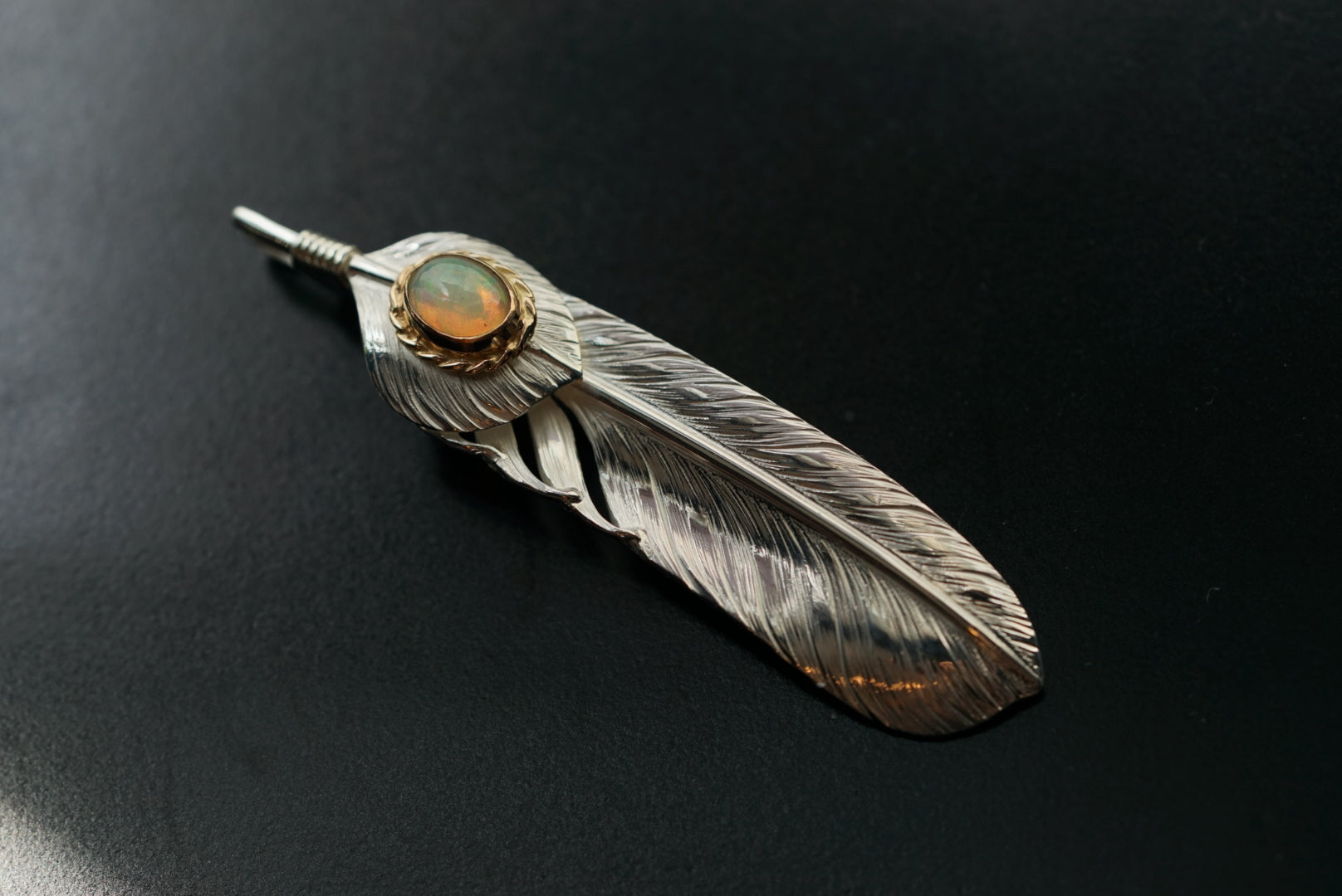 Albatory Top Silver 18K Gold RG Cup Opal Feather L