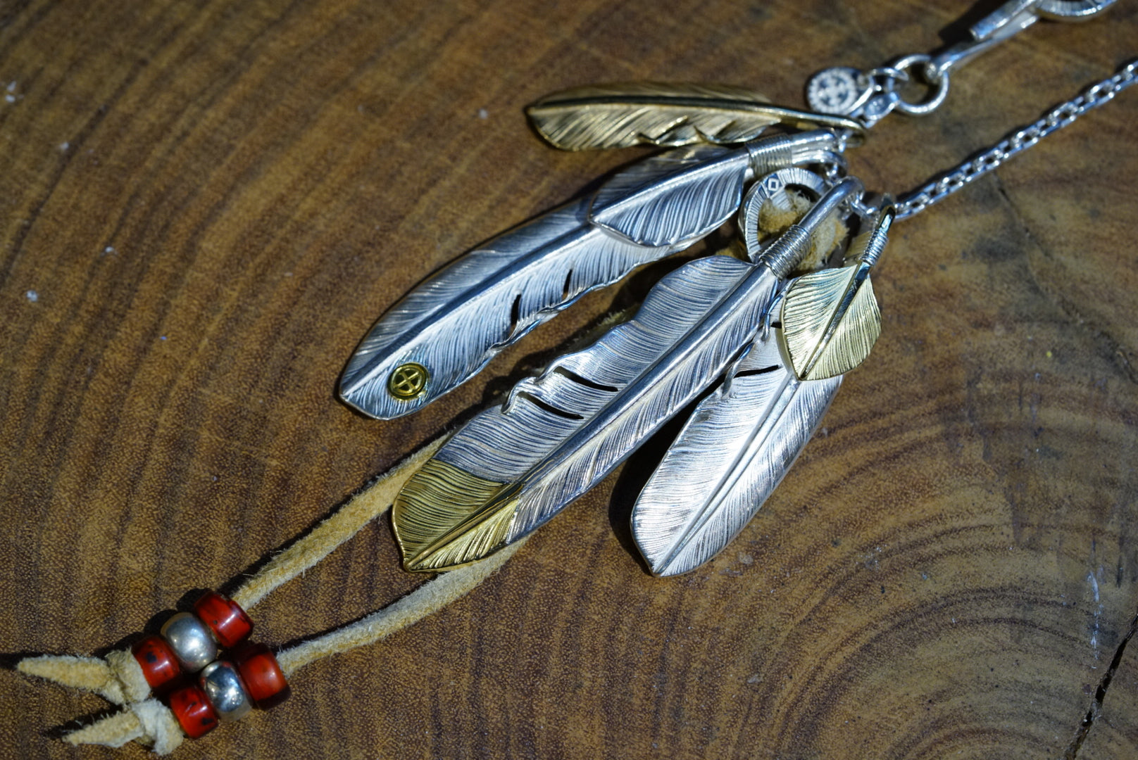 24Kt Top Silver Gold Point Feather Pendant L