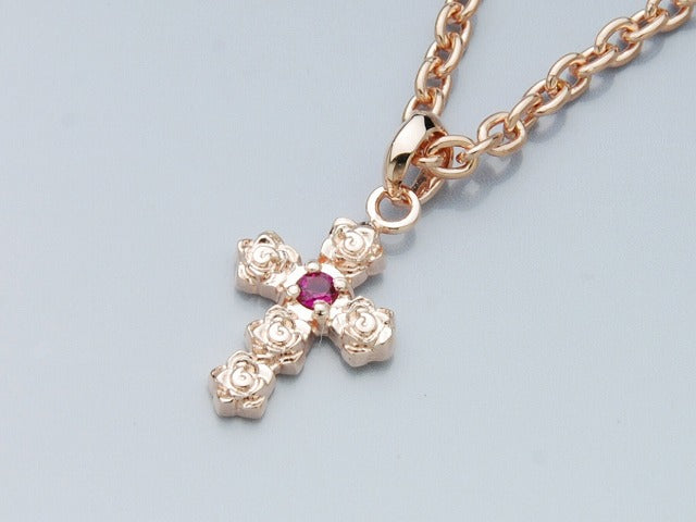 Deal Design - Rose Cross Necklace : Pink Gold Plating 1