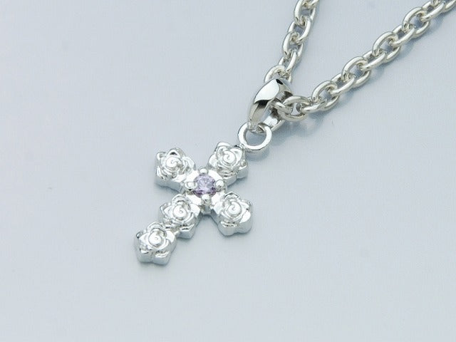 Deal Design - Rose Cross Necklace : White Rhodium Plating 1