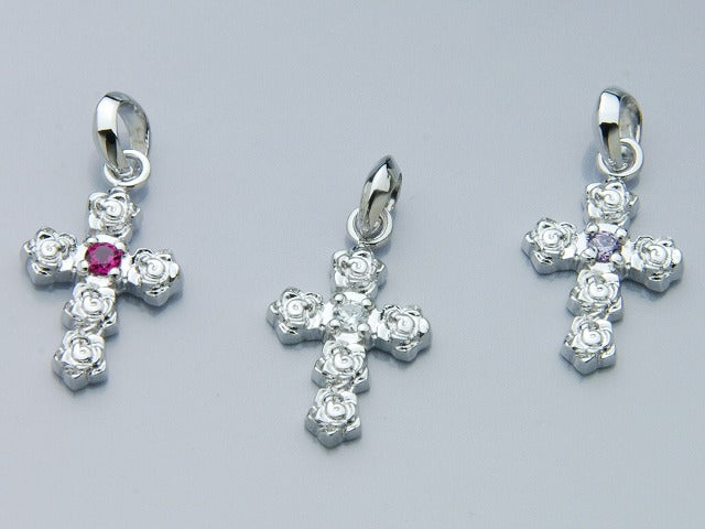Deal Design - Rose Cross Necklace : White Rhodium Plating 2