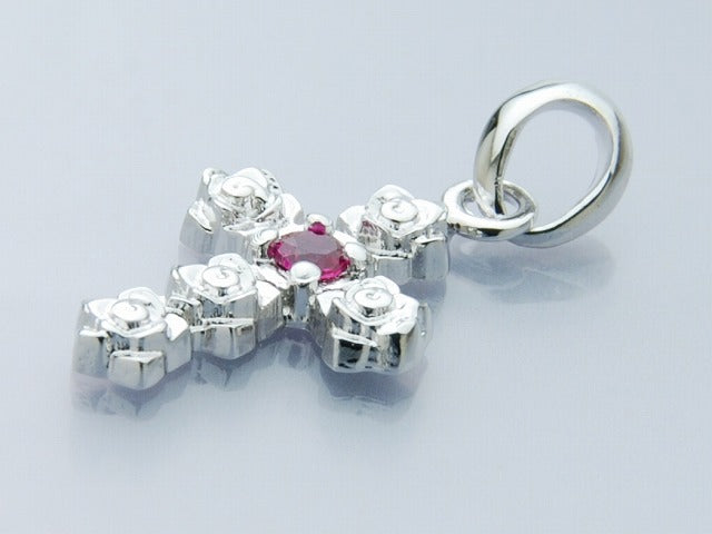 Deal Design - Rose Cross Necklace : White Rhodium Plating 3