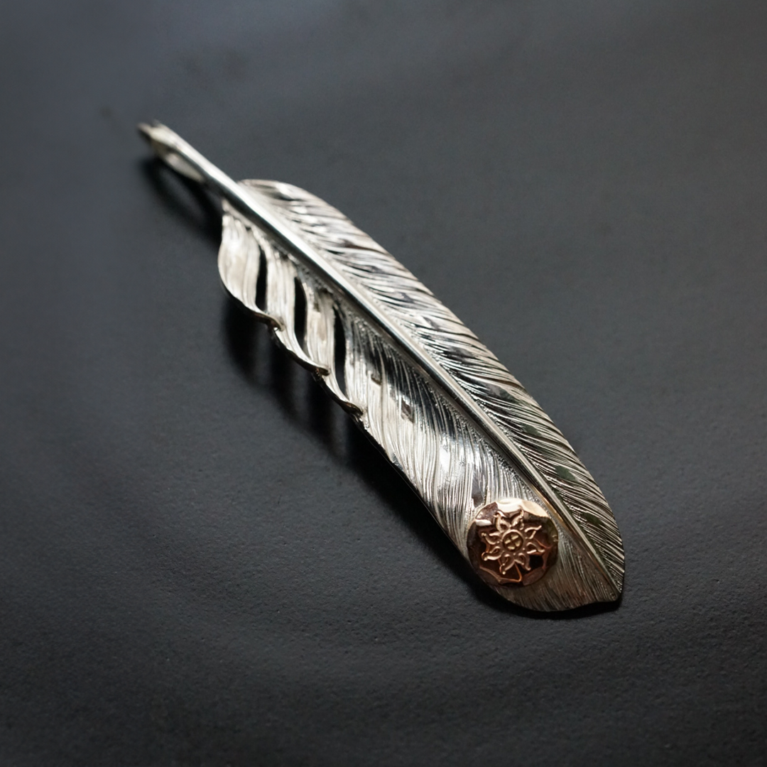 Albatory 18K RG Point Silver Feather Pendant L