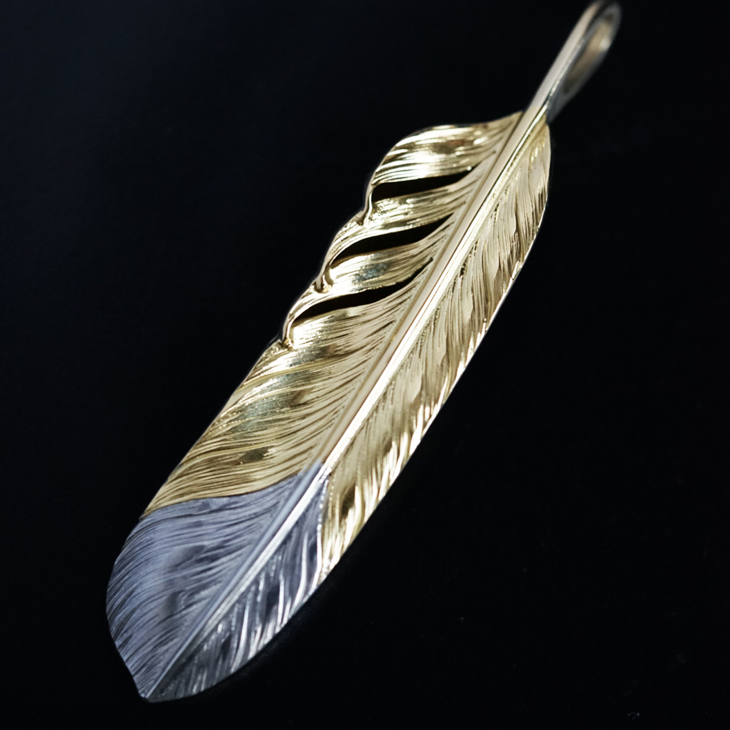 Albatory 18K Top Gold Tip Silver Feather Pendant L