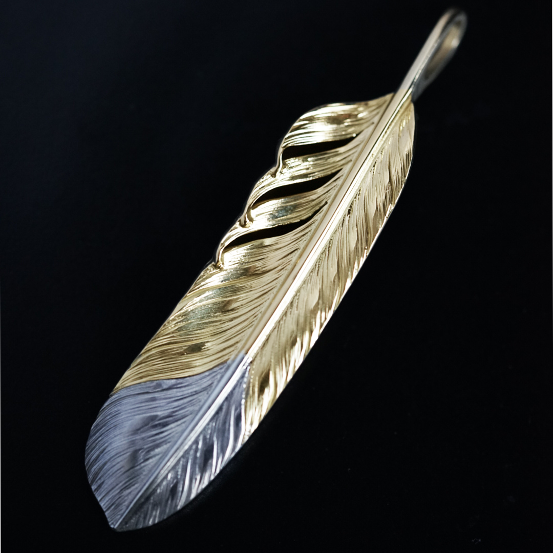 Albatory Tip Silver 18K Gold Feather Pendant L