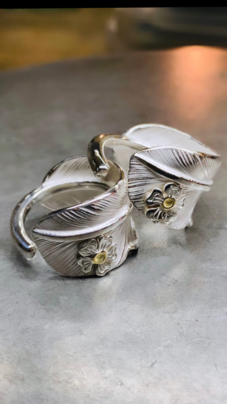 Silver Hana Gold Point Feather Ring