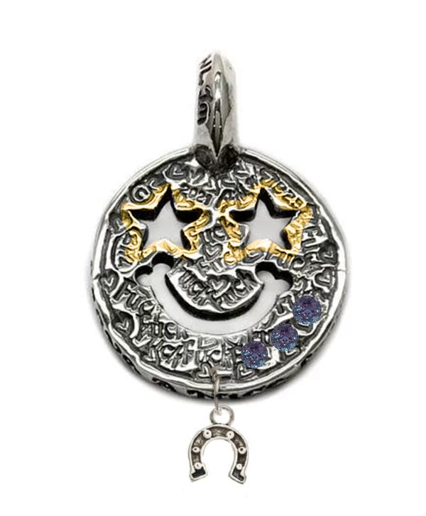 *Custom Made* C392GRC Have a Nice Fucking Day Happy Face Charm w/18K Gold Overlay w/ 2mm Alexandrite Stone w/Silver Charm 