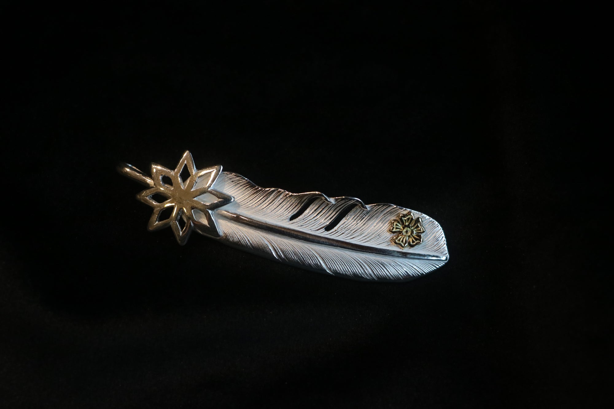 Top 925 Silver Morning Star w/ 18K Gold Hana Point Silver Feather L