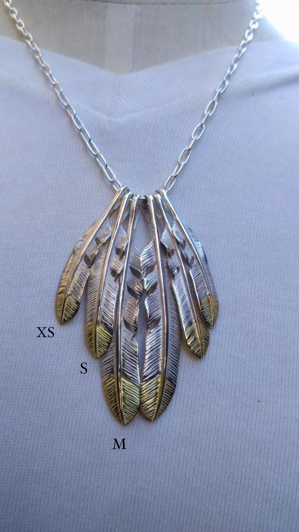 Silver Dollar Craft 18K Tip Gold Feather Pendant XS