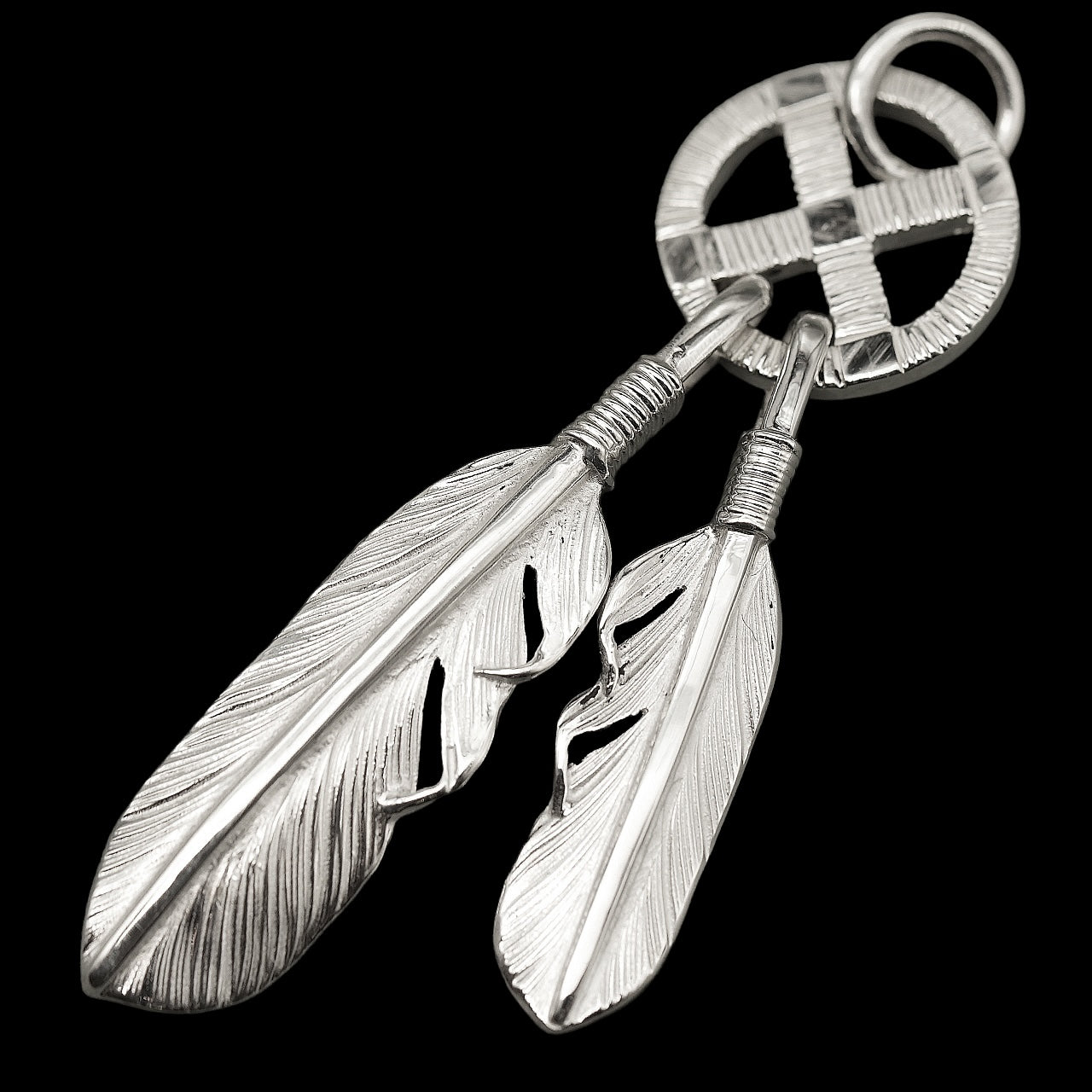 Silver Feather Silver Wheel Combination Pendant (S) &amp; (XS)
