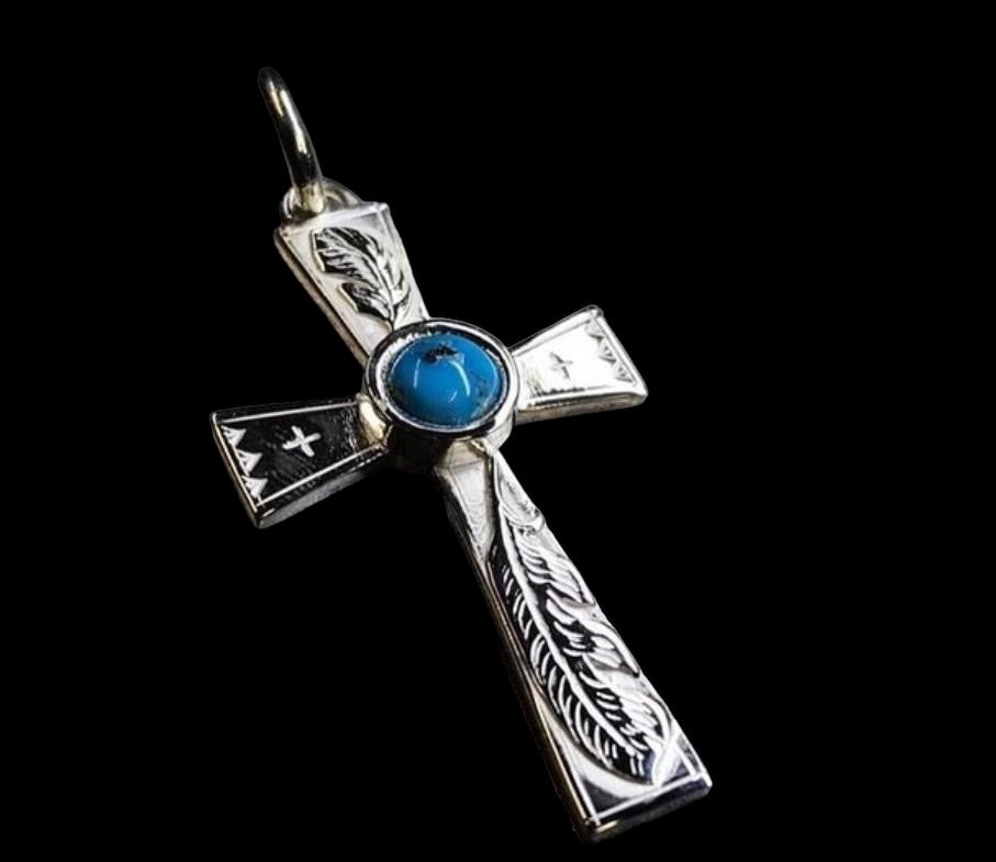 Turquoise Silver Cross Pendant
