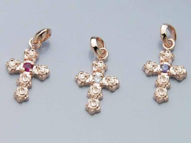Deal Design Rose Cross Necklace : Pink Gold Plating