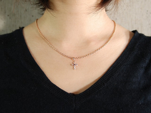 Rose Cross Necklace : Pink Gold Plating