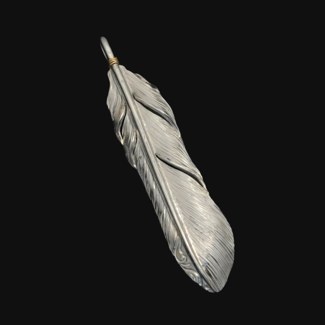 Nine Metal 18K Gold Rope Silver Arabesque Feather L 1