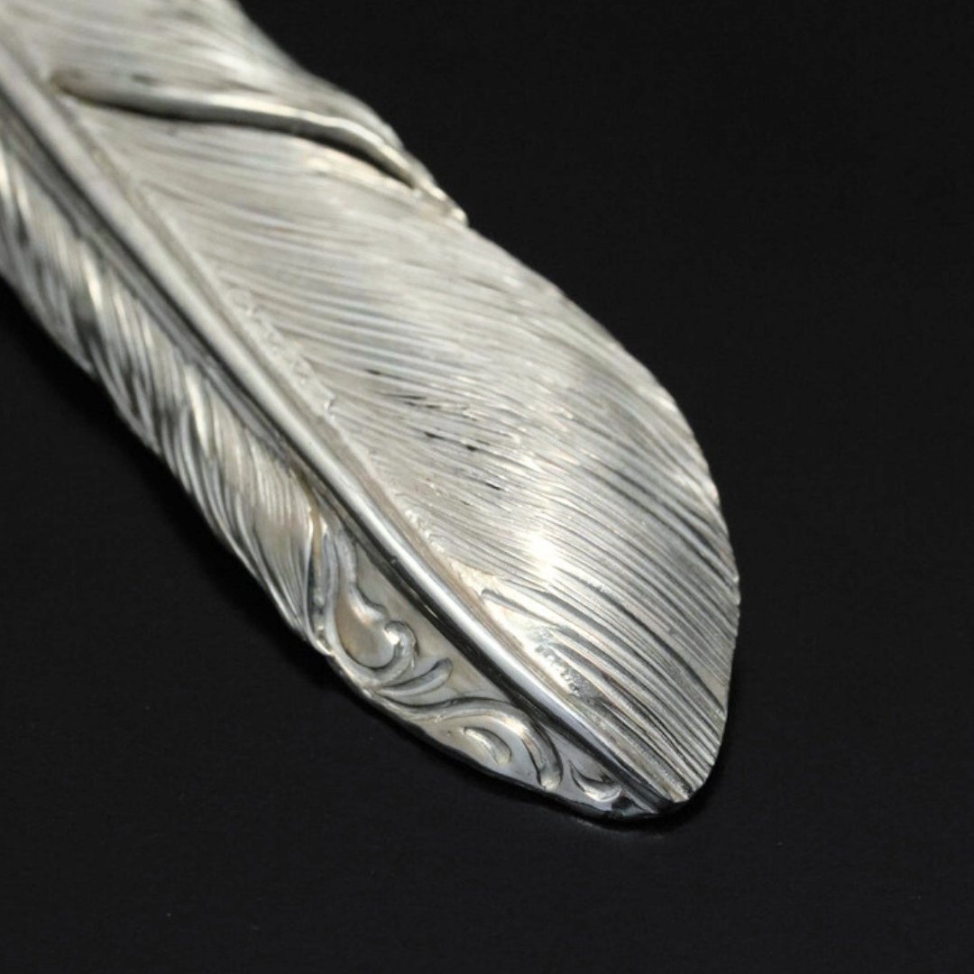 Nine Metal 18K Gold Rope Silver Arabesque Feather L 5