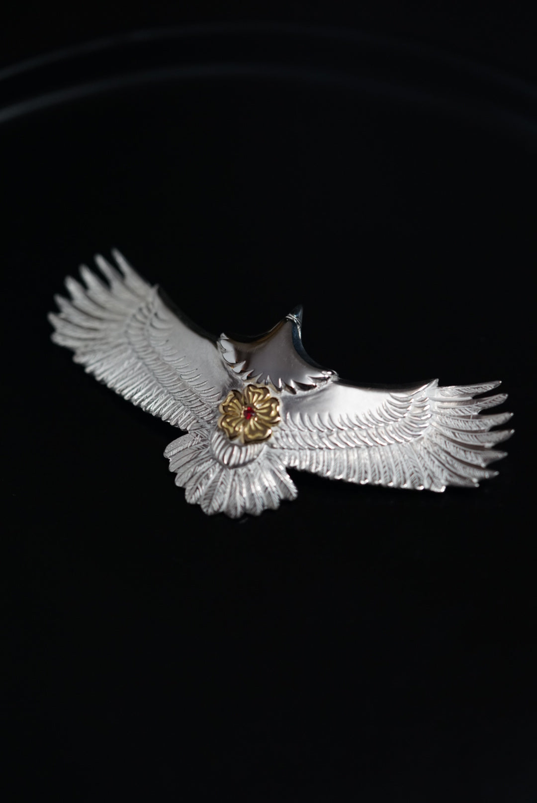 Silver Head Silver Eagle W/ Gold Ruby Hana