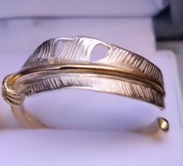 Silver_Dollar_Craft_18K_Gold_Core_Silver_Feather_Ring_S__1