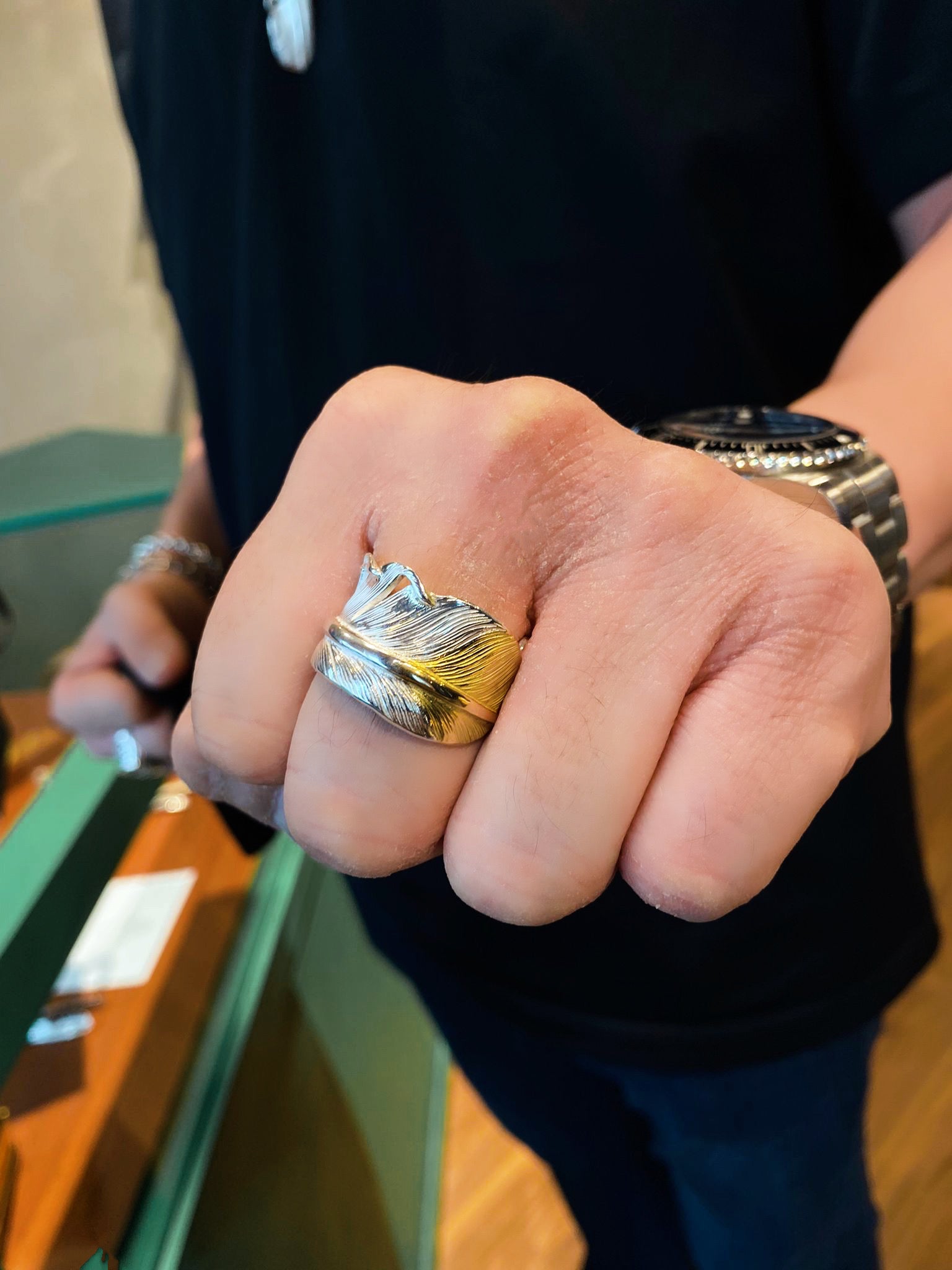 高瀬豪太 Sunshine Studio - 18Kt Tip Gold Silver Feather Ring L_6